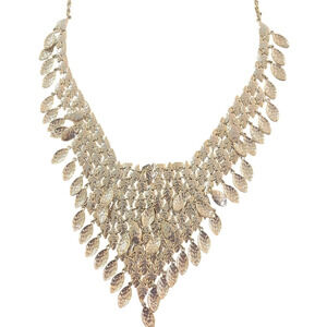 Designer KENDRA SCOTT "Tanya" Hammered Leaf Bib Statement Necklace Silver-Tone